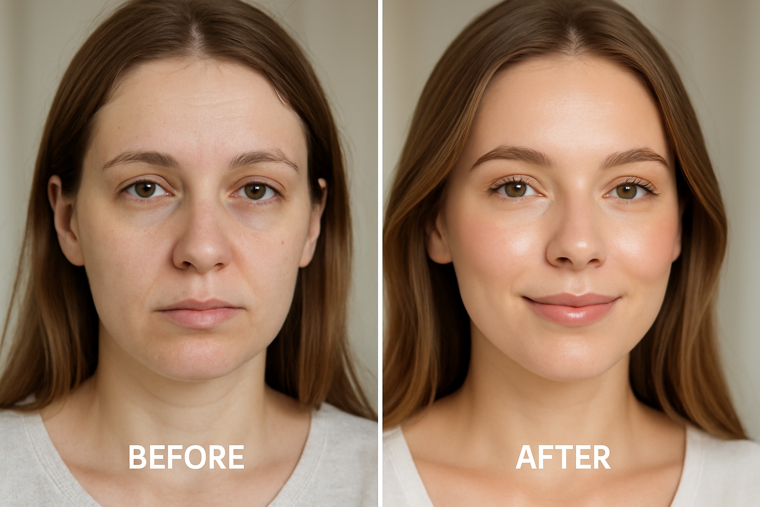 Avant/après montrant la transformation naturelle avec le masque bio collagène