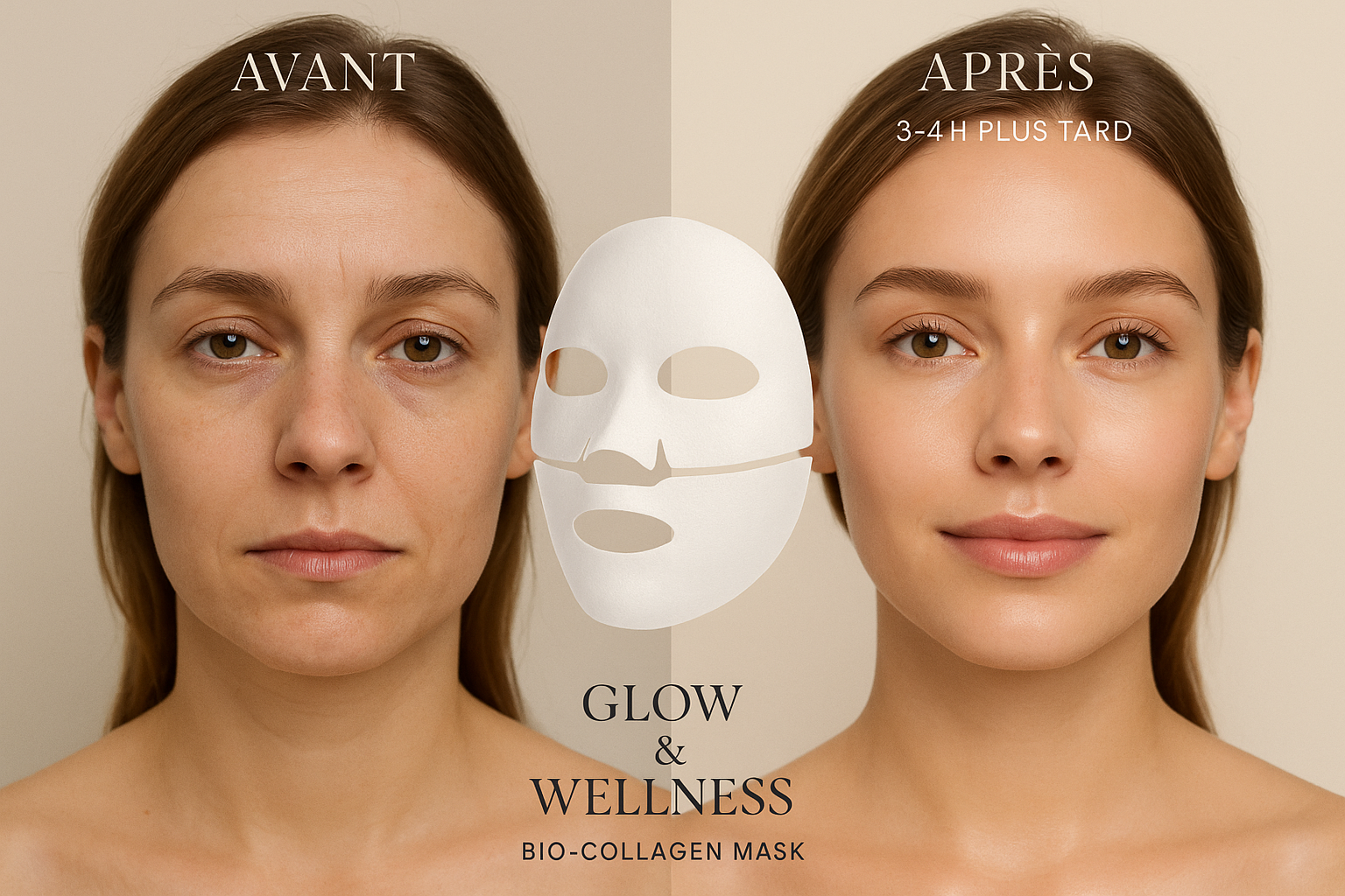 Avant/après premium avec le masque au centre et texte français