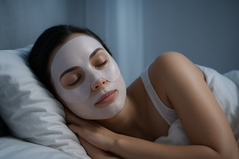 Femme dormant sur le côté avec masque 2 parties bien visible