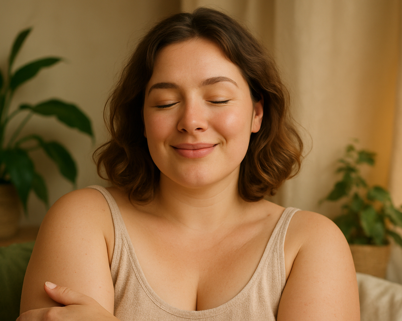 Image d'une femme européenne sereine et bien dans son corps